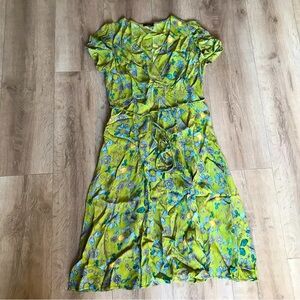 Vintage inspired Loco Lindo USA dress green floral with ties